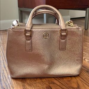 Tory Burch Rose Gold Mini Robinson Dbl Zip Satchel